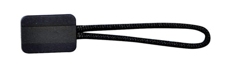 Zwarte reinkebedrijfskleding Zipper Puller, vierkant design, stevig koord, geschikt voor diverse kledingstukken.