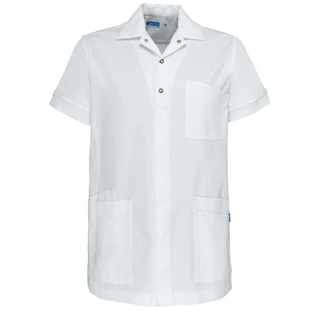 De Berkel CAMILLE wit unisex jack met korte mouwen, knopen en drie zakken.
