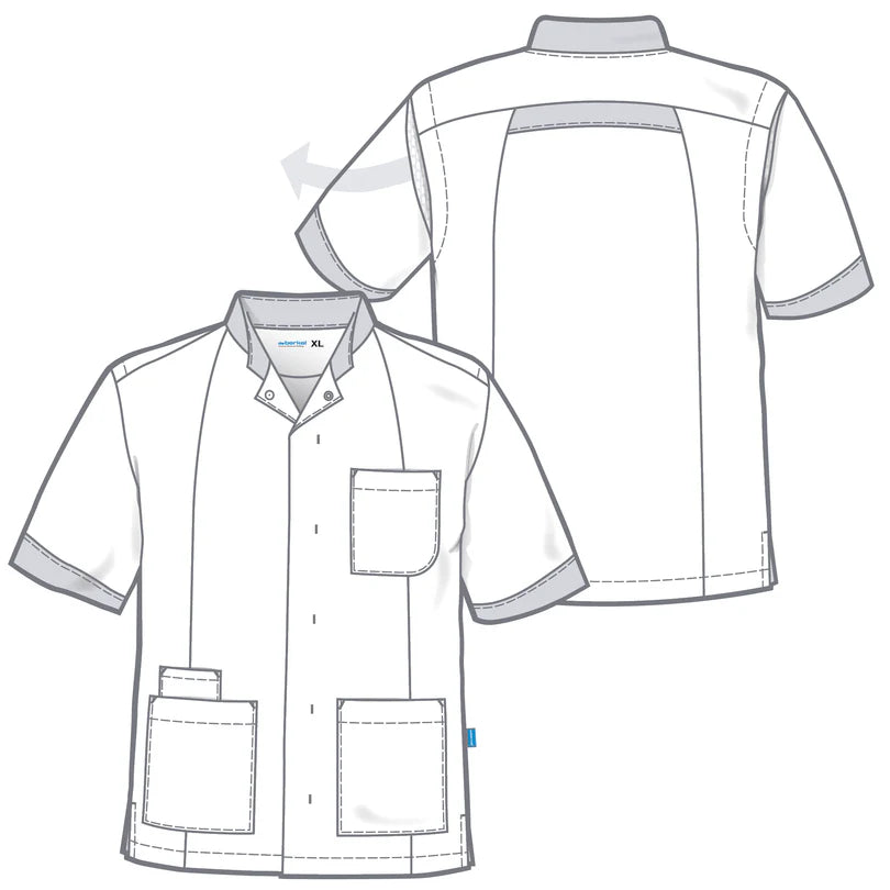 Wit/aqua De Berkel FLORIS unisex jack met korte mouwen, borstzak en twee voorzakken, lichtgewicht stof.