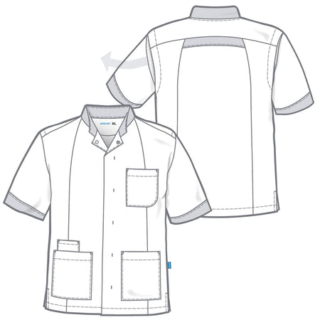 Wit/aqua De Berkel FLORIS unisex jack met korte mouwen, borstzak en twee voorzakken, lichtgewicht stof.