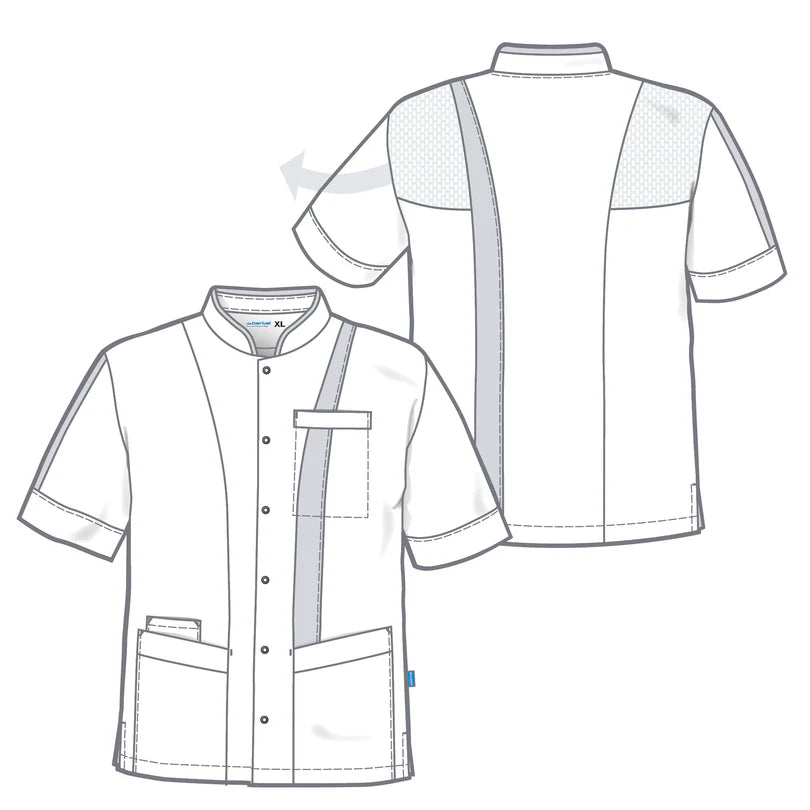 Wit/rood De Berkel LEX Unisex jack met korte mouwen, opstaande kraag, borstzak en knopen, ademende inzetstukken.