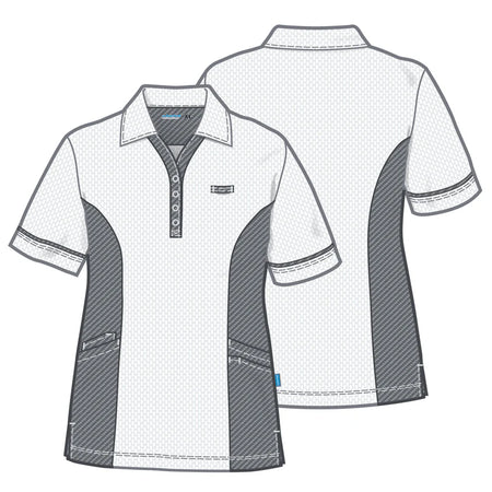 De Berkel TRIX damespolo in turquoise met denim accenten, korte mouwen, knoopsluiting en zijzakken.