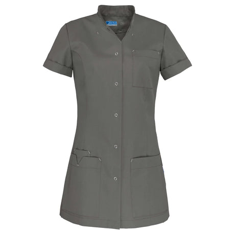 Taupe De Berkel JILL damesjack met korte mouwen, drukknopen, borstzak, en twee voorzakken