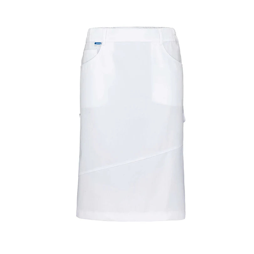 Witte De Berkel NENA rok met steekzakken, rechte lijnen en gladde textuur.