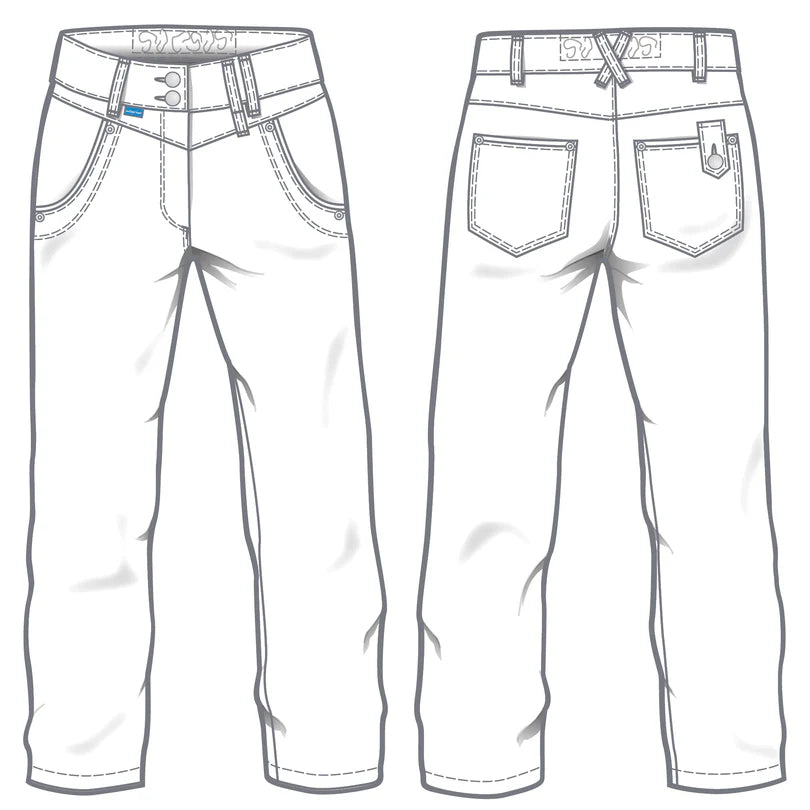 Witte De Berkel RENATE damesbroek met twee voorzakken en twee achterzakken, riemlussen en knopen.