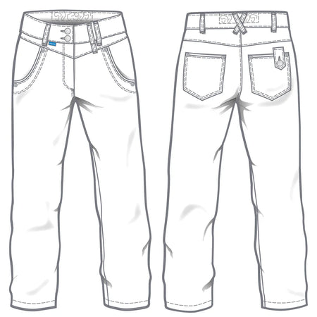 Witte De Berkel RENATE damesbroek met twee voorzakken en twee achterzakken, riemlussen en knopen.