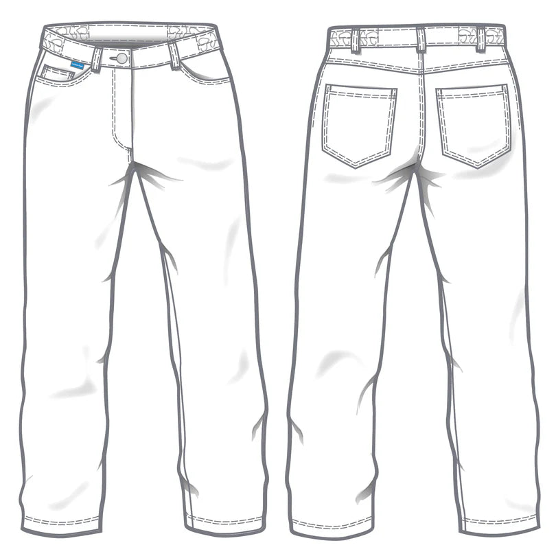 Witte De Berkel TINY damesbroek met vijf zakken, riemlussen en knoopsluiting, gemaakt van duurzaam materiaal.