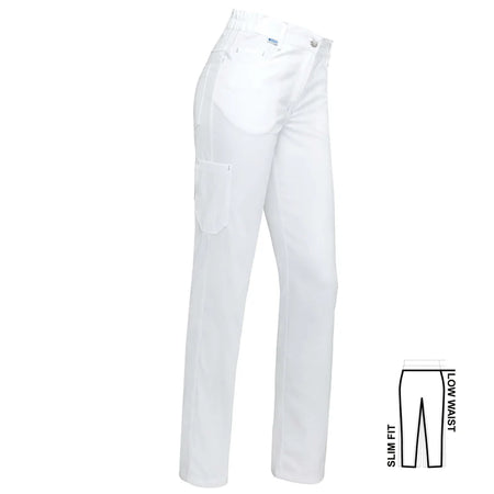Witte De Berkel TOOSKE damesbroek met zijzak en knoopsluiting, slim fit, lage taille.