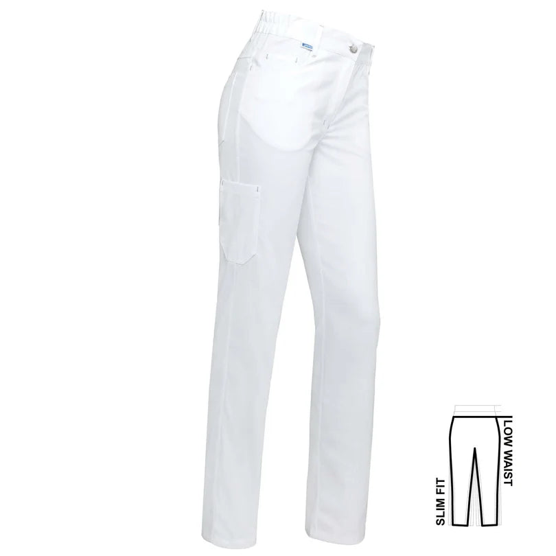 Witte De Berkel TOOSKE damesbroek met zijzak en knoopsluiting, slim fit, lage taille.