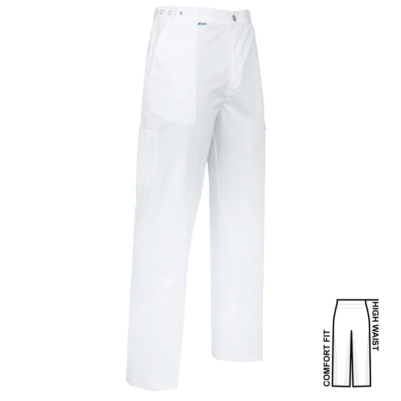Witte De Berkel ODIN unisex broek met zijzakken en hoge taille, comfortabele pasvorm.