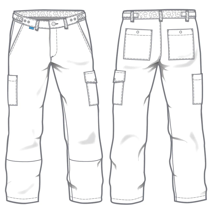 Witte De Berkel ODIN unisex broek met cargozakken en riemlussen, gemaakt van duurzaam materiaal.