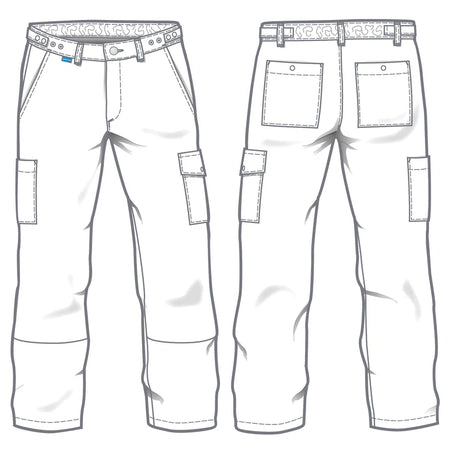 Witte De Berkel ODIN unisex broek met cargozakken en riemlussen, gemaakt van duurzaam materiaal.