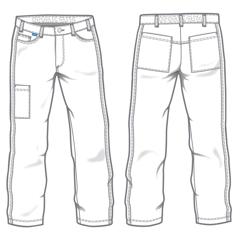 Witte De Berkel MAX herenbroek met cargozak en achterzakken, stevig materiaal en riemlussen.