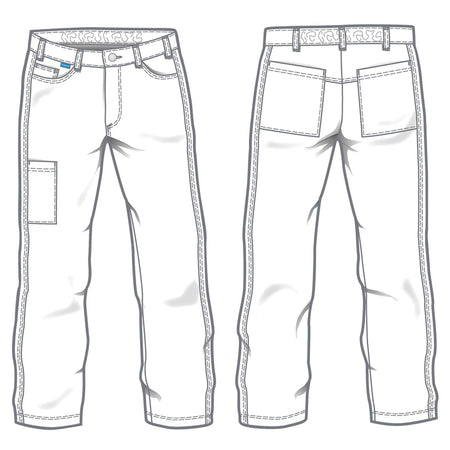 Witte De Berkel MAX herenbroek met cargozak en achterzakken, stevig materiaal en riemlussen.