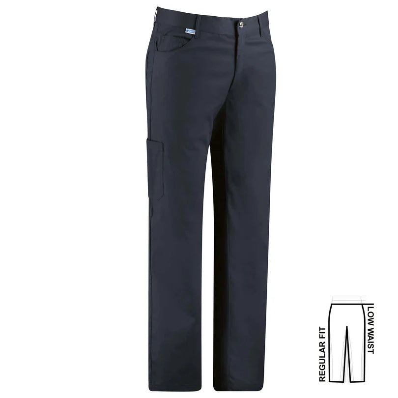 Zwarte De Berkel THEO herenbroek met rechte pijpen, zijzak en knoopsluiting, regular fit en lage taille.