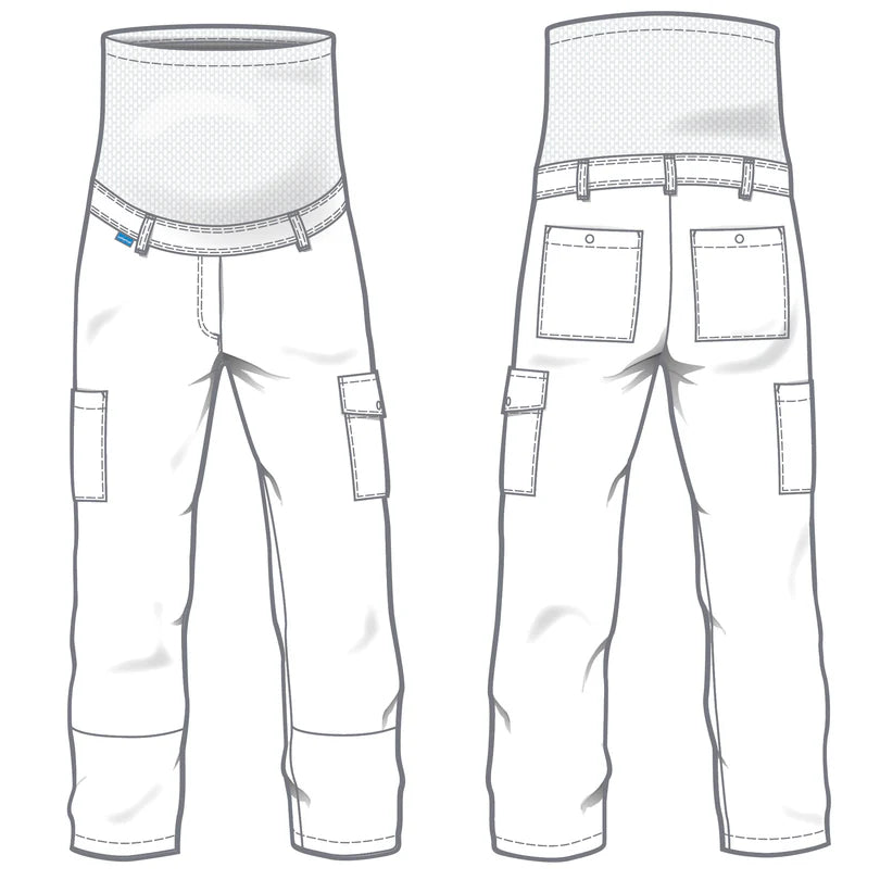 Witte De Berkel ODESSA zwangerschapsbroek met elastische tailleband en zijvakken, geschikt voor medisch gebruik.