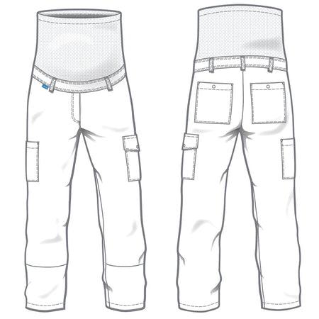 Witte De Berkel ODESSA zwangerschapsbroek met elastische tailleband en zijvakken, geschikt voor medisch gebruik.