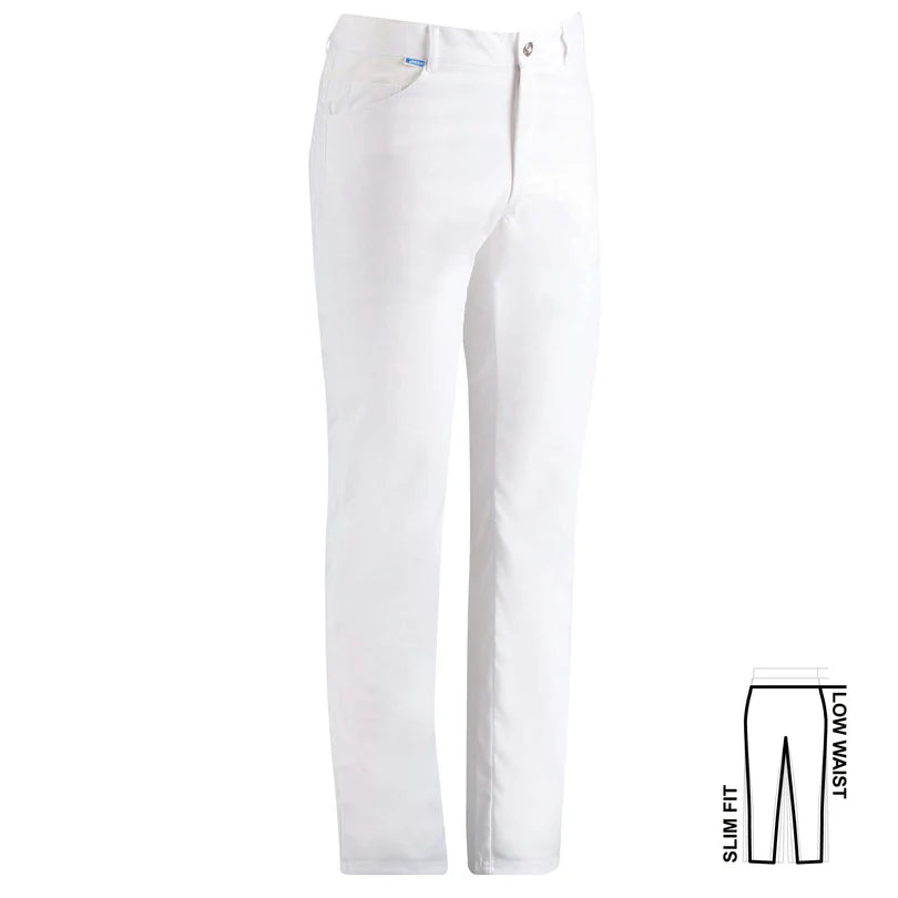 Witte De Berkel THOR herenbroek, slim fit, lage taille, met voorzakken en knoopsluiting, geschikt voor medisch gebruik.