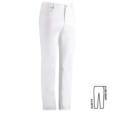 Witte De Berkel THOR herenbroek, slim fit, lage taille, met voorzakken en knoopsluiting, geschikt voor medisch gebruik.