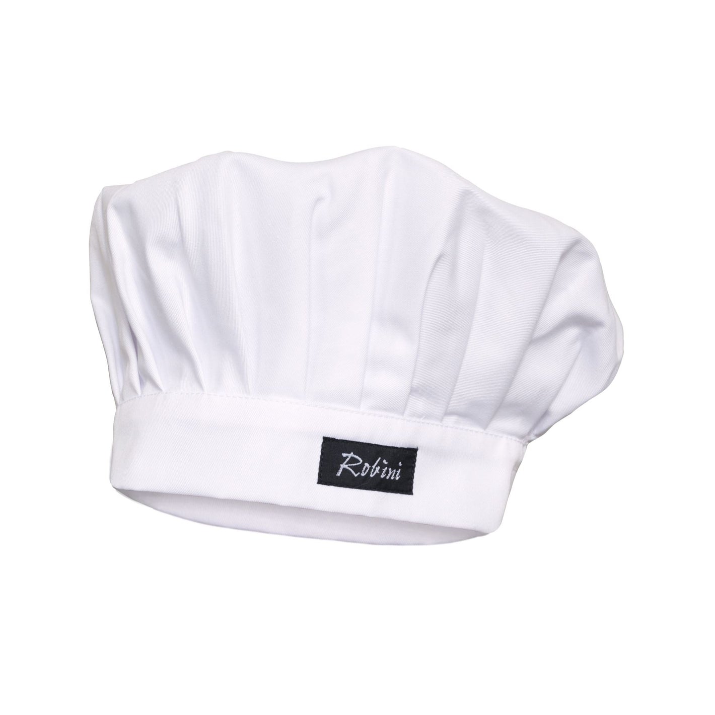 Witte Robini koksmuts RKM205, met plooien en merklabel op de rand.