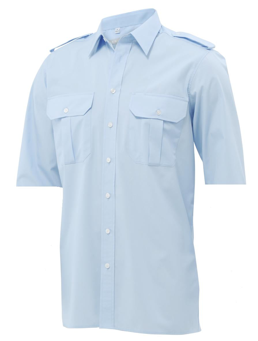 Kümmel Howard pilotenshirt met korte mouw, lichtblauw, epauletten en borstzakken met knopen